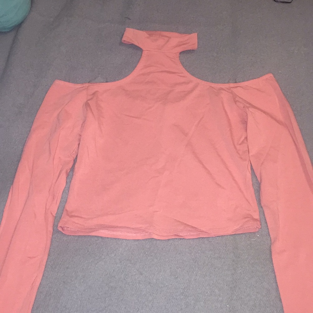 Long sleeve, mauve, off the shoulder crop top